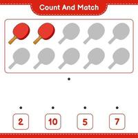 Count and match, count the number of Ping Pong Racket and match with the right numbers. Educational children game, printable worksheet, vector illustration