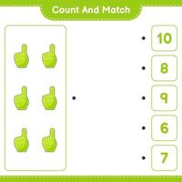 Count and match, count the number of Foam Finger and match with the right numbers. Educational children game, printable worksheet, vector illustration