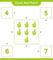 Count and match, count the number of Foam Finger and match with the right numbers. Educational children game, printable worksheet, vector illustration
