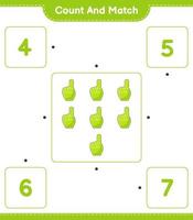 Count and match, count the number of Foam Finger and match with the right numbers. Educational children game, printable worksheet, vector illustration