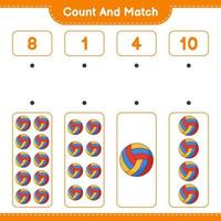 Count and match, count the number of Volleyball and match with the right numbers. Educational children game, printable worksheet, vector illustration