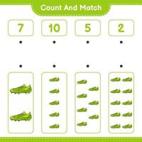 Count and match, count the number of Soccer Shoes and match with the right numbers. Educational children game, printable worksheet, vector illustration