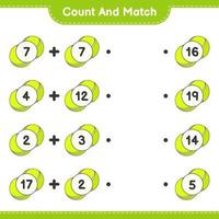 Count and match, count the number of Tennis Ball and match with the right numbers. Educational children game, printable worksheet, vector illustration