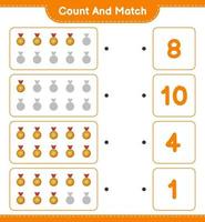 Count and match, count the number of Trophy and match with the right numbers. Educational children game, printable worksheet, vector illustration