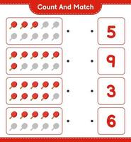 Count and match, count the number of Ping Pong Racket and match with the right numbers. Educational children game, printable worksheet, vector illustration