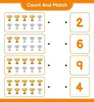 Count and match, count the number of Trophy and match with the right numbers. Educational children game, printable worksheet, vector illustration