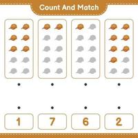 Count and match, count the number of Cap Hat and match with the right numbers. Educational children game, printable worksheet, vector illustration