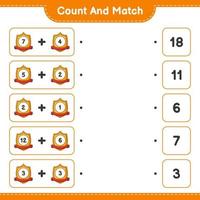 Count and match, count the number of Trophy and match with the right numbers. Educational children game, printable worksheet, vector illustration