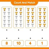 Count and match, count the number of Trophy and match with the right numbers. Educational children game, printable worksheet, vector illustration