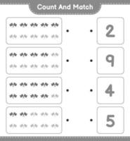 Count and match, count the number of Racing Flags and match with the right numbers. Educational children game, printable worksheet, vector illustration