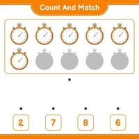 Count and match, count the number of Stopwatch and match with the right numbers. Educational children game, printable worksheet, vector illustration