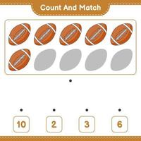 Count and match, count the number of Rugby Ball and match with the right numbers. Educational children game, printable worksheet, vector illustration