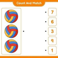 Count and match, count the number of Volleyball and match with the right numbers. Educational children game, printable worksheet, vector illustration