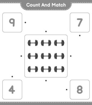 Count and match, count the number of Dumbbell and match with the right numbers. Educational children game, printable worksheet, vector illustration