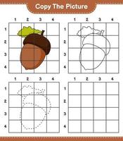 Copy the picture, copy the picture of Acorn using grid lines. Educational children game, printable worksheet, vector illustration