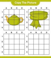 Copy the picture, copy the picture of Scarf and Teapot using grid lines. Educational children game, printable worksheet, vector illustration