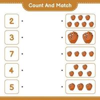 Count and match, count the number of Baseball Glove and match with the right numbers. Educational children game, printable worksheet, vector illustration