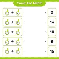 Count and match, count the number of Foam Finger and match with the right numbers. Educational children game, printable worksheet, vector illustration