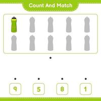 Count and match, count the number of Sport Water Bottle and match with the right numbers. Educational children game, printable worksheet, vector illustration