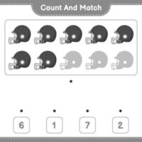 cuenta y empareja, cuenta el número de cascos de fútbol americano y empareja con los números correctos. juego educativo para niños, hoja de cálculo imprimible, ilustración vectorial vector