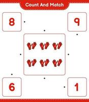 Count and match, count the number of Goalkeeper Gloves and match with the right numbers. Educational children game, printable worksheet, vector illustration