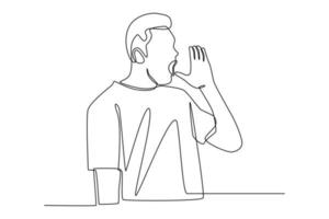 Continuous one line drawing Young man shouting. Communication concept. Single line draw design vector graphic illustration.