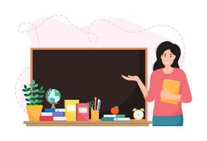 Teacher at blackboard. School and learning concept, back to school. vector