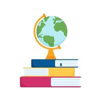 Learning and reading concept. Stationery accessories with books and globe vector