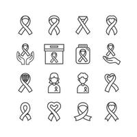 Vector Pink Ribbon Cross Breast Cancer Day icon. line icons set. Women Cancer Fighting concept idea.