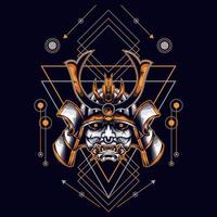 oni mask samurai head with sacred geometry ornament vector