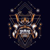 oni mask samurai head with sacred geometry ornament vector