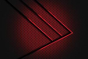 Abstract red light line arrow overlap on black with hexagon mesh background vector