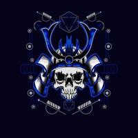 samurai skull helmet with sacred geometry for t-shirt design vector
