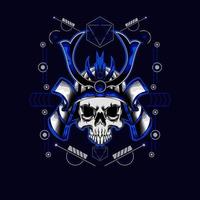 samurai skull helmet with sacred geometry for t-shirt design vector