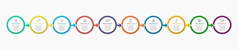 Minimal Business Infographics template. Timeline with 10 steps, options and marketing icons .Vector linear infographic with two circle conected elements. Can be use for presentation. vector
