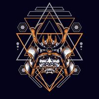 oni mask samurai head with sacred geometry ornament vector