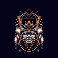 oni mask samurai head with sacred geometry ornament vector