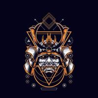 oni mask samurai head with sacred geometry ornament vector