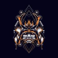 oni mask samurai head with sacred geometry ornament for t-shirt design vector