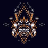 oni mask samurai head with sacred geometry ornament vector
