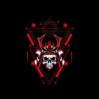 samurai skull head with sacred geometry ornament. eps10 vector