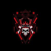 samurai skull head with sacred geometry ornament. eps10 vector