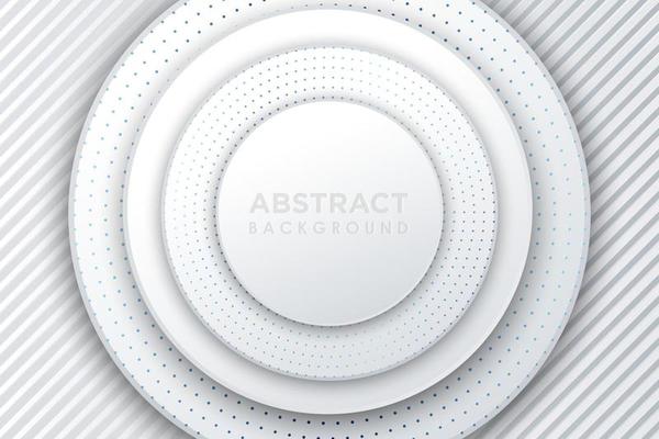 White paper cut background. Abstract realistic layered papercut decoration textured with engraved halftone dots pattern. 3d backdrop with circle shape layers. EPS10 Vector illustration.