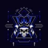 samurai skull helmet with sacred geometry for t-shirt design vector