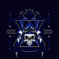 samurai skull helmet with sacred geometry for t-shirt design vector