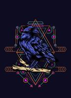 Raven, bird crow, vector illustration with sacred geometry pattern for t shirt design