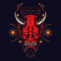 Devil mask with sacred geometry ornament and black background vector