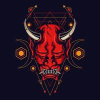 Devil mask with sacred geometry ornament and black background vector