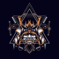 oni mask samurai head with sacred geometry ornament for t-shirt design vector
