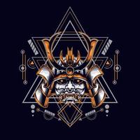 oni mask samurai head with sacred geometry ornament for t-shirt design vector